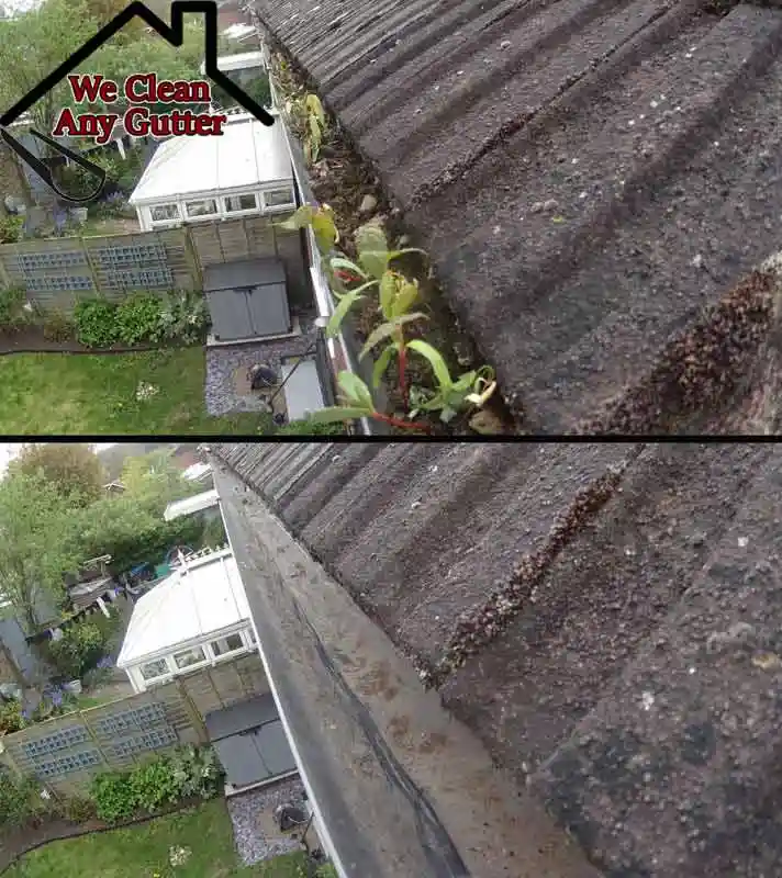 before and after Dorking gutter clearance  