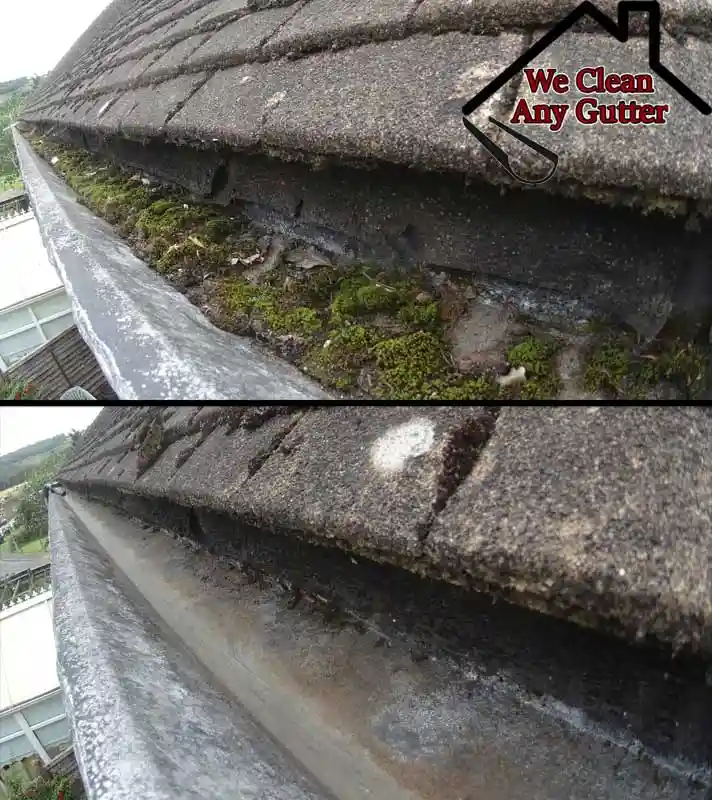 before and after London blocked gutter clearance  